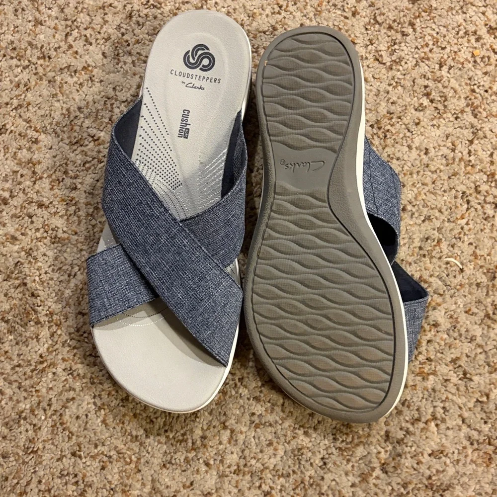 Cloudsteppers by Clarks Denim Blue Slide Sandals - Picture 2 of 4